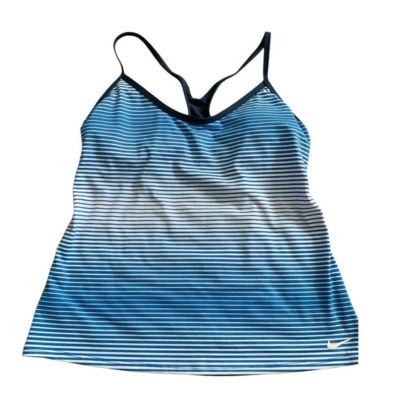 Nike Other - Nike Tankini Swim Top W Small Blue White Striped Racerback Athletic Swimwear